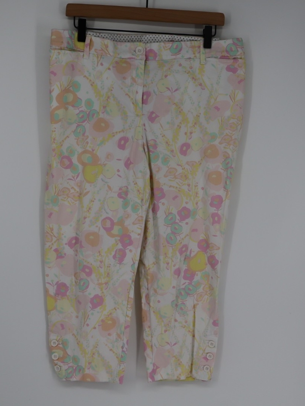 Talbots Women's Perfect Crop Pants 14P Pastel Floral Capri Cotton Blend Crop